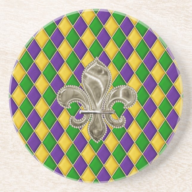En Grès Dessous de verre Motif Mardi Gras Harlequin avec F (Devant)