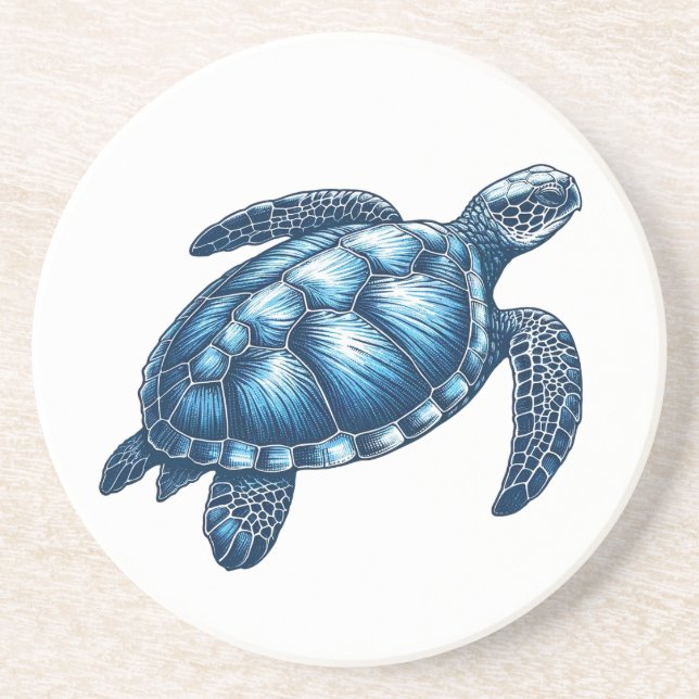 En Grès Dessous de verre nautique de la tortue marine (Devant)