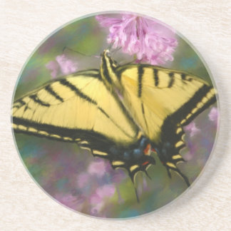 En Grès Dessous de verre peints de papillon