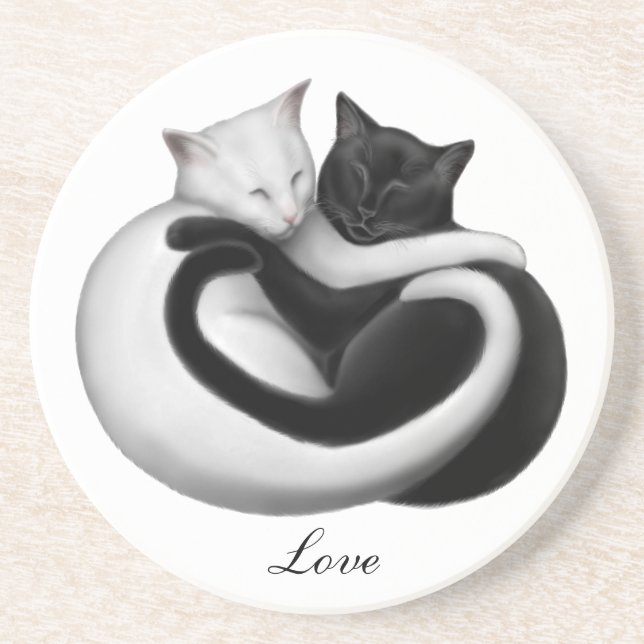 En Grès Dessous de verre personnalisables de chats d'amour (Devant)