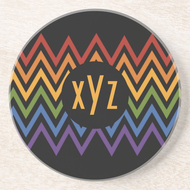 En Grès Dessous de verre personnalisé Rainbow Chevron Moti (Devant)