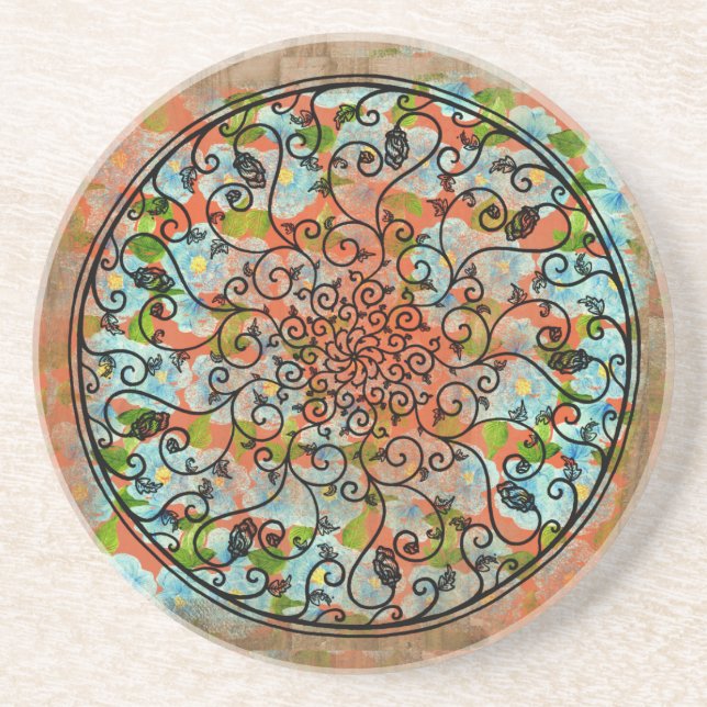 En Grès Dessous de verre raffiné de Mandala Boho Chic Rust (Devant)