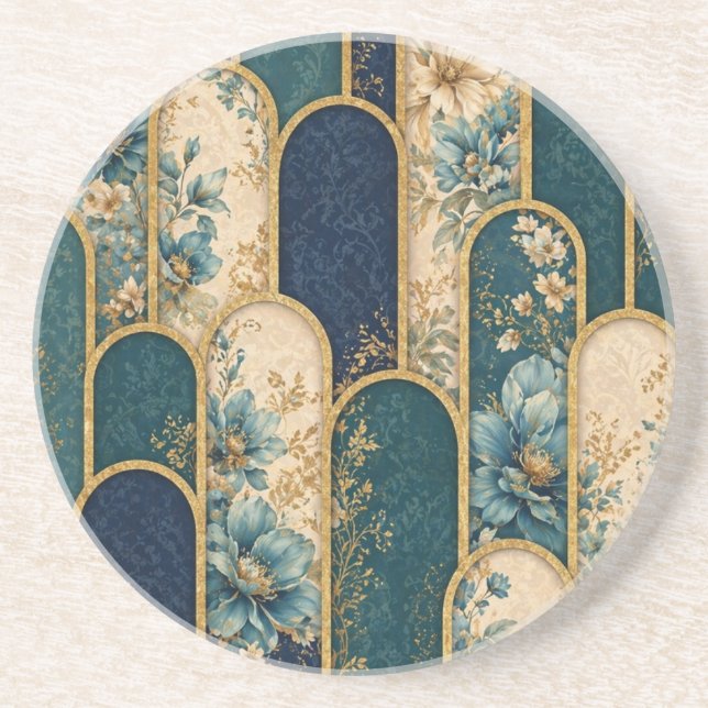 En Grès Dessous de verre rond Art déco élégant (Devant)