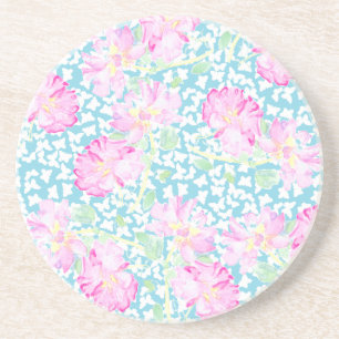 En Grès Dessous de verre rond de grès, Roses et papillons