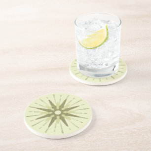 En Grès Dessous de verre rond moderne vert de milieu du si