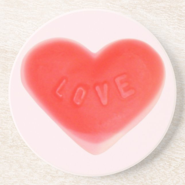 En Grès Dessous de verre rose coeur doux rond (Devant)