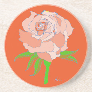 En Grès Dessous de verre - Rose dans les tons orange