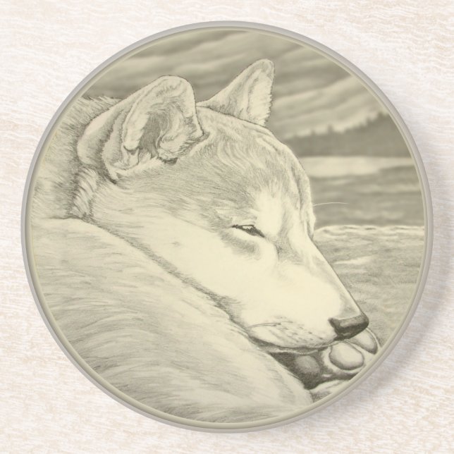 En Grès Dessous de verre Shiba Inu Garde-dormir Dessous de (Devant)