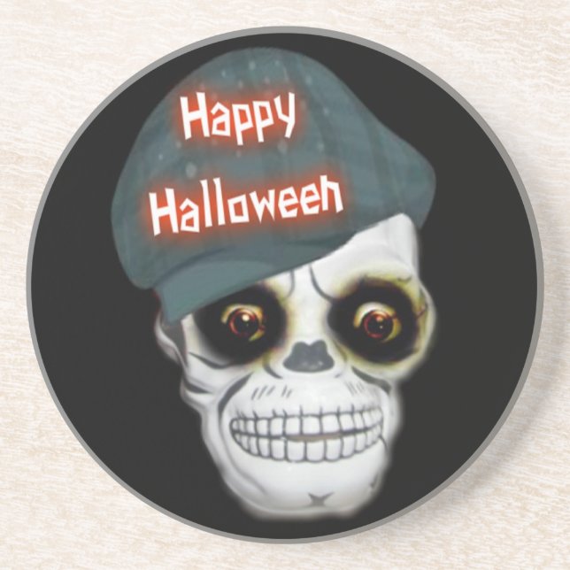 En Grès Dessous de verre Skeleton Head Happy Halloween (Devant)