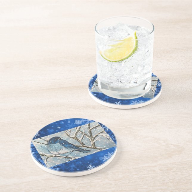 En Grès Dessous de verre Snowy Bluebird (Côté)