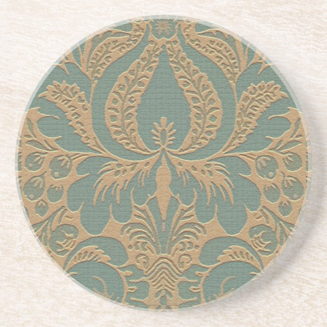 En Grès Dessous de verre turquoise beige Damas (Devant)