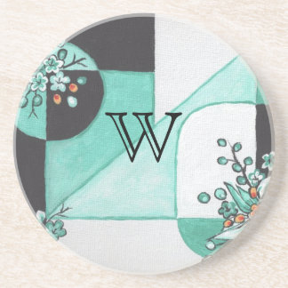 En Grès Dessous de verre turquoise, noir et blanc