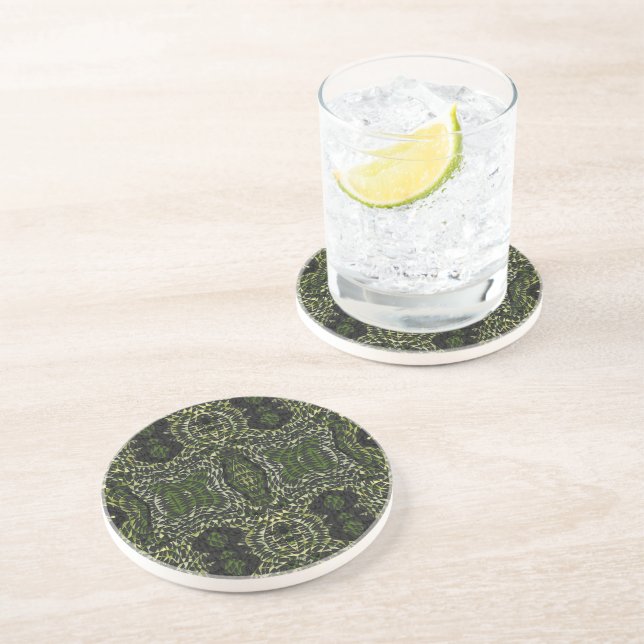 En Grès Dessous de verre vert, noir, boisson - mélange de  (Côté)