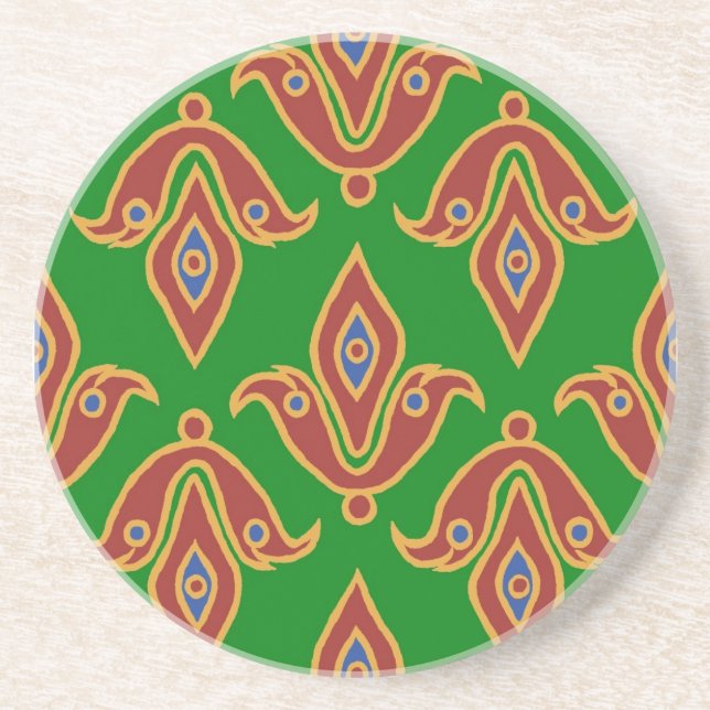 En Grès Dessous de verre vert, rouge, fleur de lys (Devant)