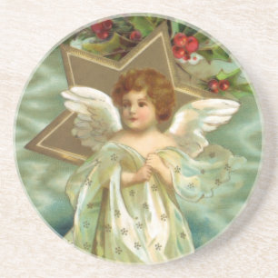 En Grès Dessous de verre vintages d'ange de Noël