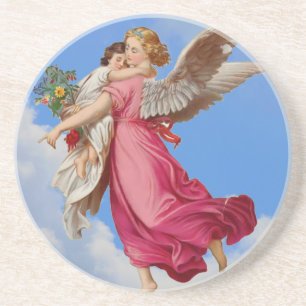 En Grès Dessous de verre vintages d'art d'enfant d'ange