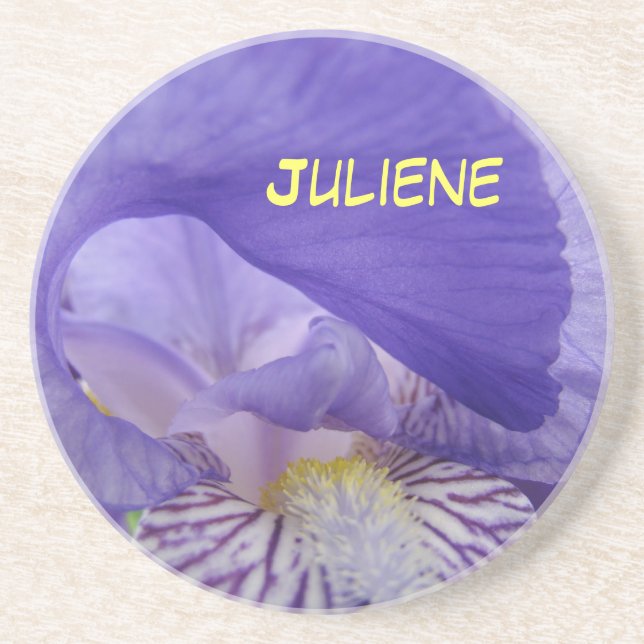 En Grès Dessous de verre Votre Nom Fleurs d'Iris Violettes (Devant)