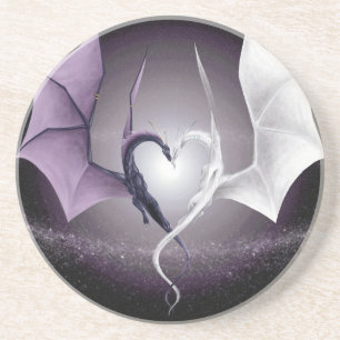 En Grès Deux dragons avec un dessous de verre de coeur