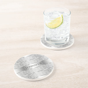 En Grès Élégant Dessous de verre Monogramme Gris Argent
