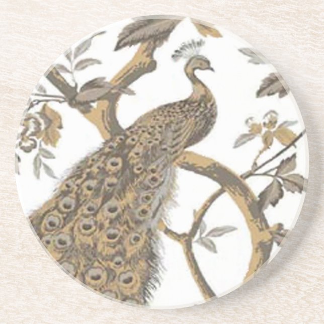 En Grès Elégant Peacock Sur Dessous de verre Blanc (Devant)