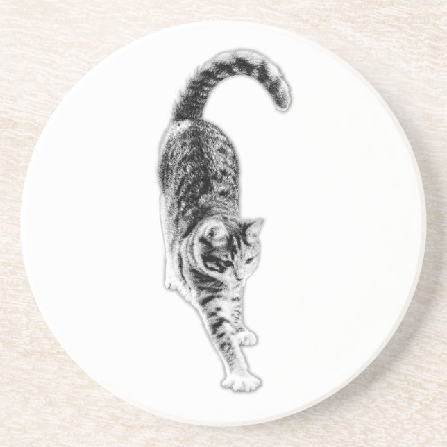 En Grès Ensemble de Dessous de verre de chats étants paisi (Devant)