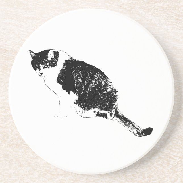 En Grès Ensembles de dessous de verre Contrast Cat Ink cré (Devant)