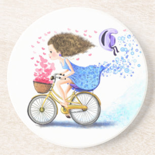En Grès Fille Sur Un Dessous de verre Vélo Romantique Cade