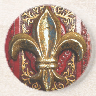 En Grès Fleur d'or de lis sur les dessous de verre rouges