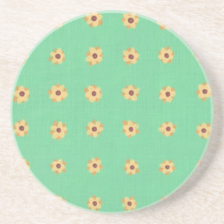 En Grès Fleur Motif Jaune Fleur Dessous de verre vert clai
