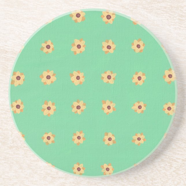 En Grès Fleur Motif Jaune Fleur Dessous de verre vert clai (Devant)