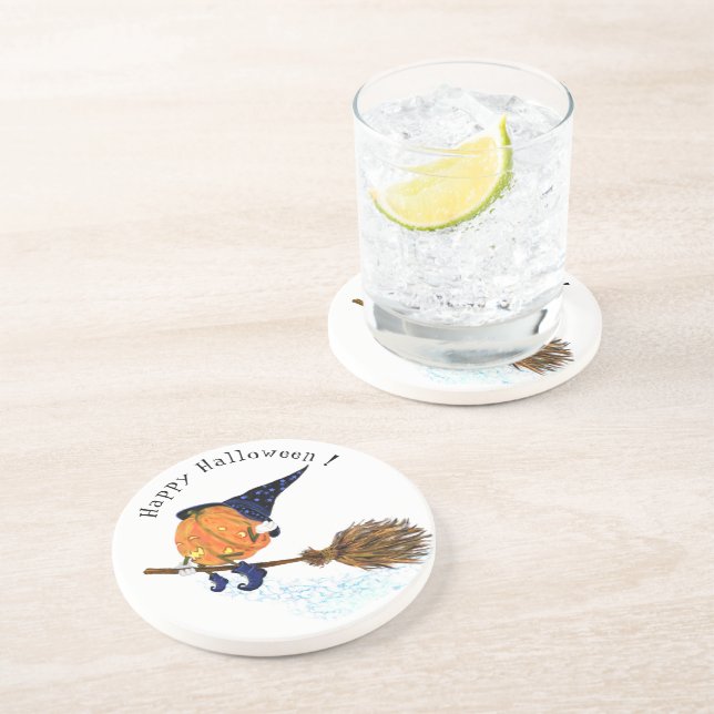 En Grès Halloween Dessous de verre Sorcière Citrouille Vol (Côté)