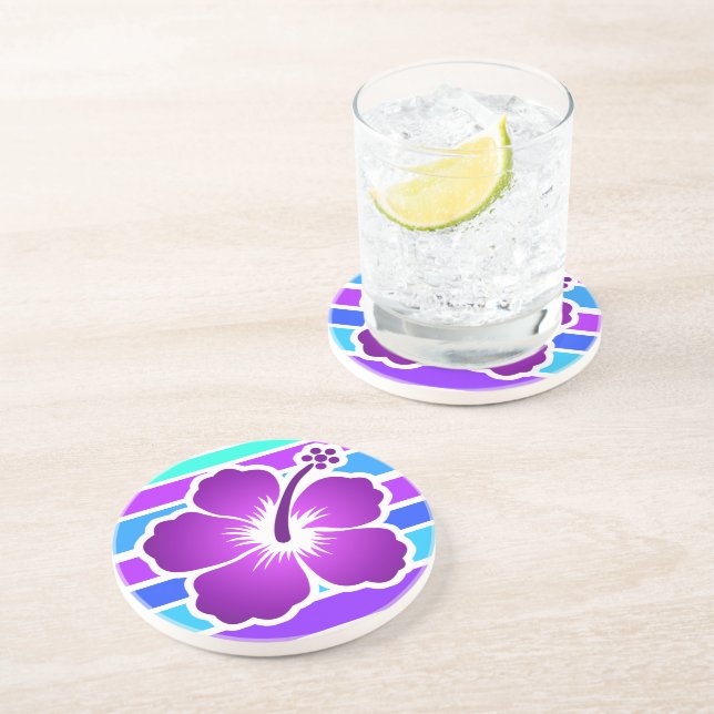 En Grès Hibiscus dessous de verre à fleurs tropicales - vi (Côté)