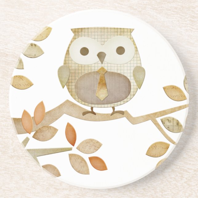 En Grès Hibou avec la cravate dans des dessous de verre (Devant)