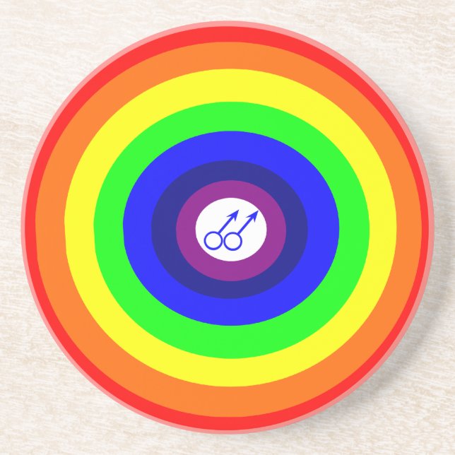 En Grès Hommes gays Dessous de verre arc-en-ciel ronds (Devant)
