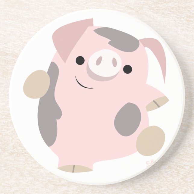 En Grès Joli caricature Dessous de verre de cochon dansant (Devant)
