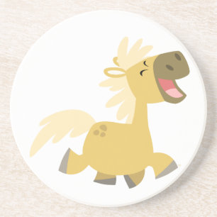 En Grès Joli Dessous de verre de caricature sur le poney r