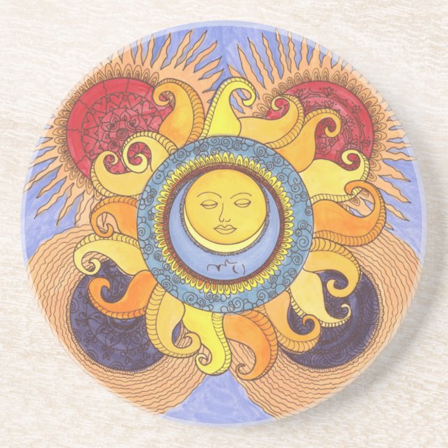En Grès laisser vont des dessous de verre de mandala (Devant)