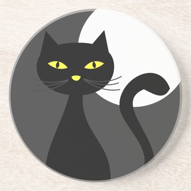 En Grès Le chat noir sous le Dessous de verre d'Halloween  (Devant)