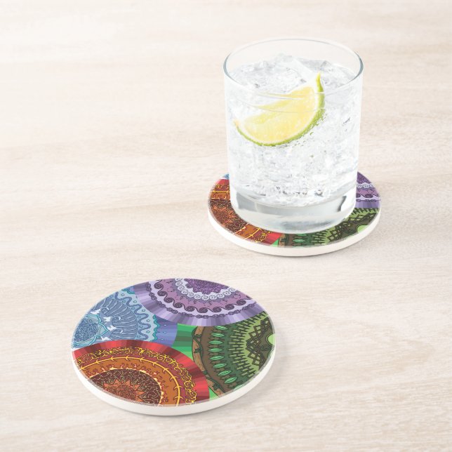 En Grès Les dessous de verre de mandalas d'éléments (Côté)