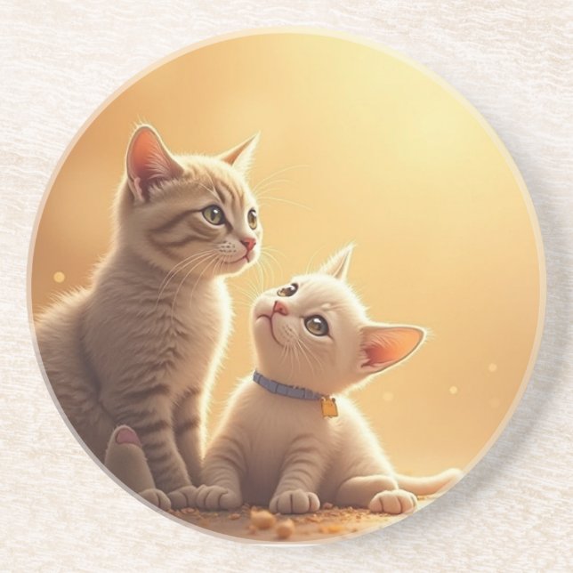 En Grès Lovely Dessous de verre Cat Couple (Devant)