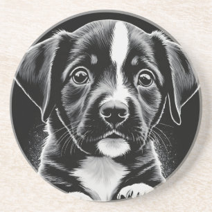 En Grès Mignon chiot noir et blanc – Dessous de verre pour