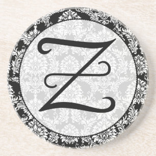 En Grès Monogramme Damas noir Dessous de verre personnalis