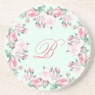 En Grès Monogramme dessous de verre Sandstone Floral roses
