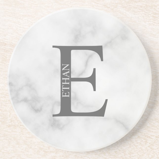 En Grès Monogramme personnalisé et nom Dessous de verre de (Devant)