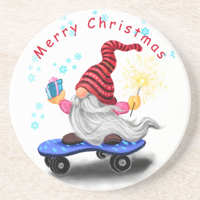 En Grès Noël Dessous de verre cadeau Patinage cadeau Gnome (Devant)