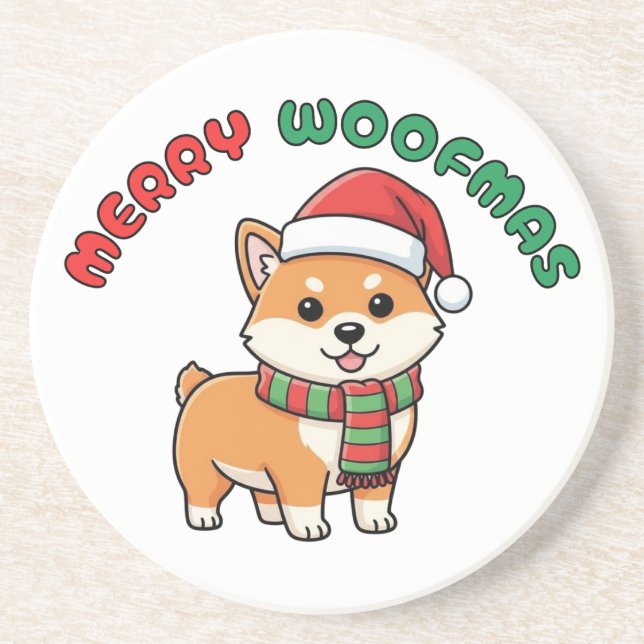 En Grès Noël Shiba Inu Dessous de verre : Joyeux Woofmas (Devant)