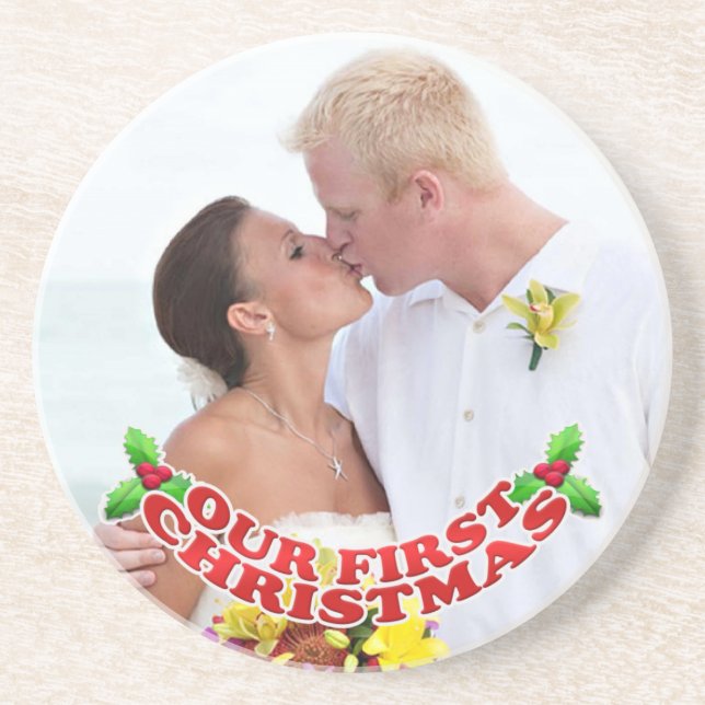 En Grès Notre premier Dessous de verre photo de Noël (Devant)