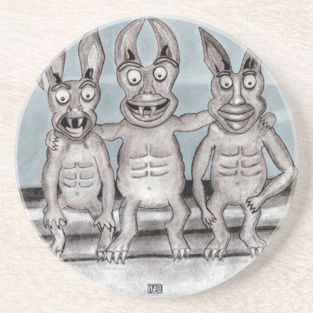 En Grès Nous Gargoyles trois Dessous de verre (Devant)