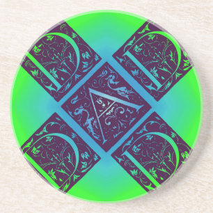 En Grès Papa Fancy Texte bleu et Dessous de verre vert