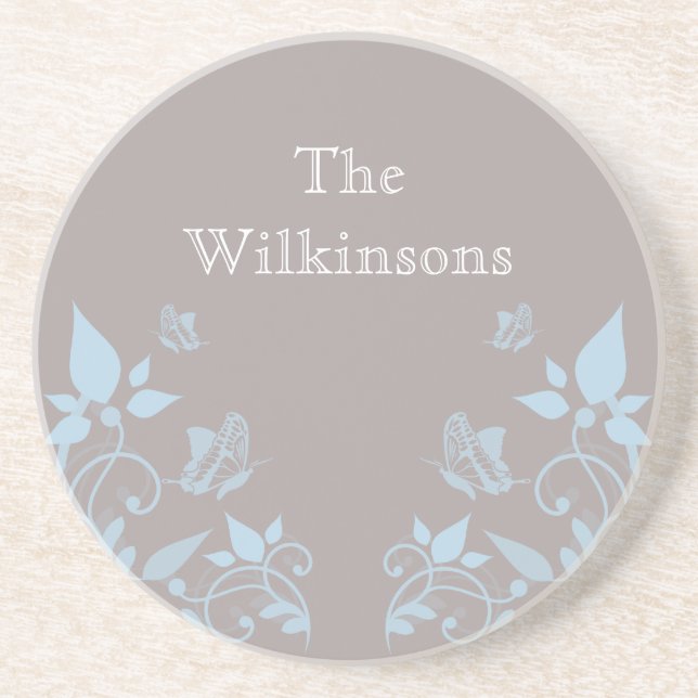 En Grès Papillon Bleu Dessous de Verre Floral (Devant)